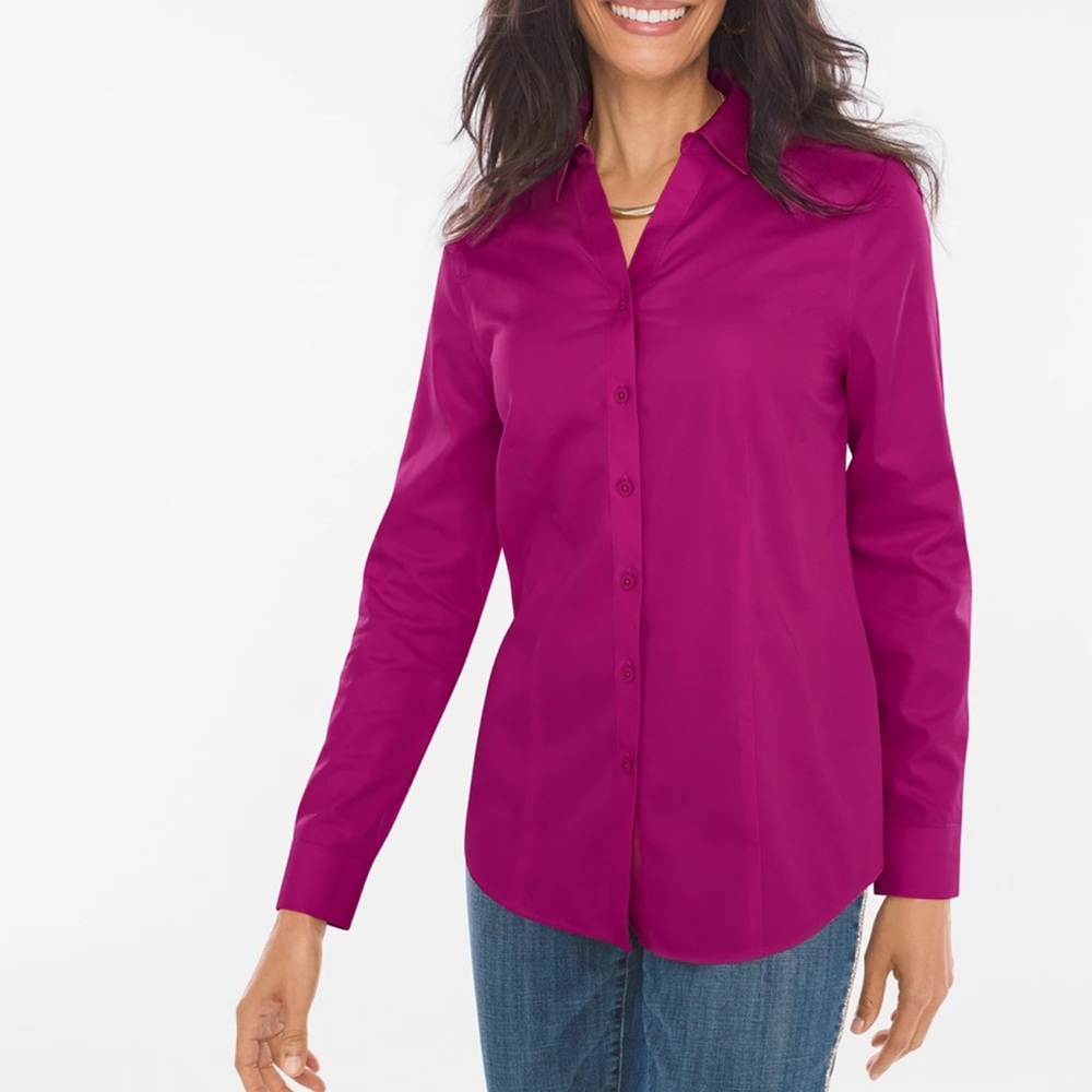 Chico's Pink Boxy Buttoned Blouse with Notched Collar Size 2 Or 12